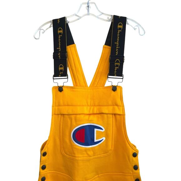 Champion Super‎ Fleece 3.0 Sweatpant Overalls Size XS Yellow Blue Embroidered - Picture 2 of 11